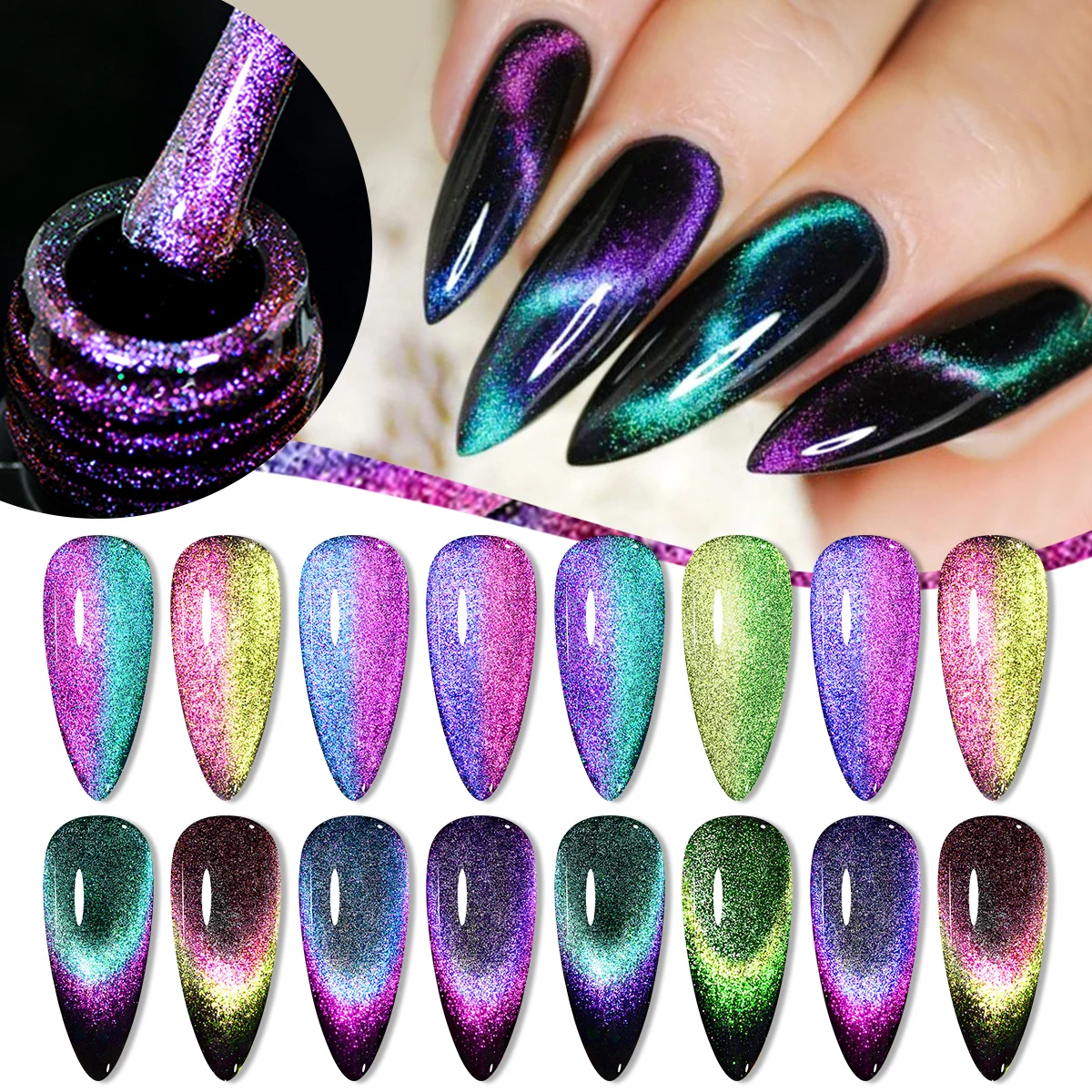 10pcs 8ml 9D Rainbow Cat Magne - Nail Art Rainbow ulasan dan harga