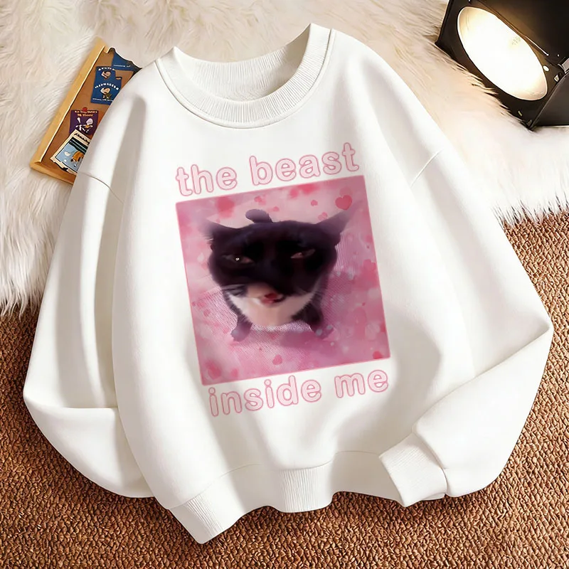 The Beast Inside Me Cat Funny Children's Sweatshirt Pullover Spring Crew Neck Graphic Print Hoodie Boy/Girl Kids Hoody