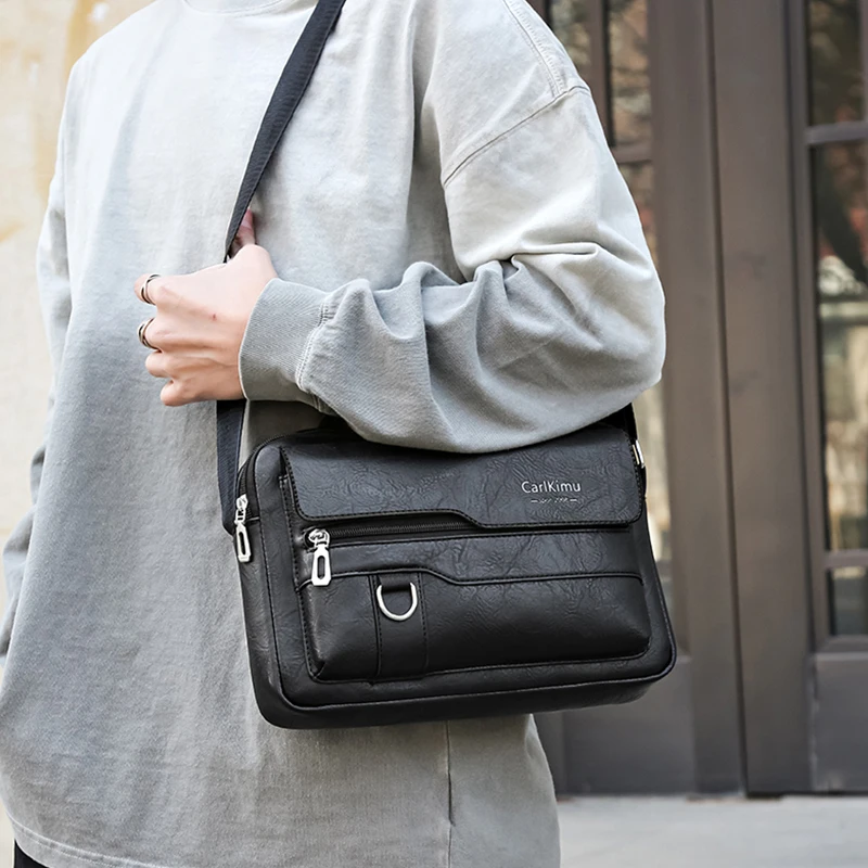 Herren- und Damen-Umhängetasche und Schultertasche für den Geschäftsalltag, schlicht und lässig, mit minimalistischem Design. Hergestellt aus PU-Material. – Detail 9
