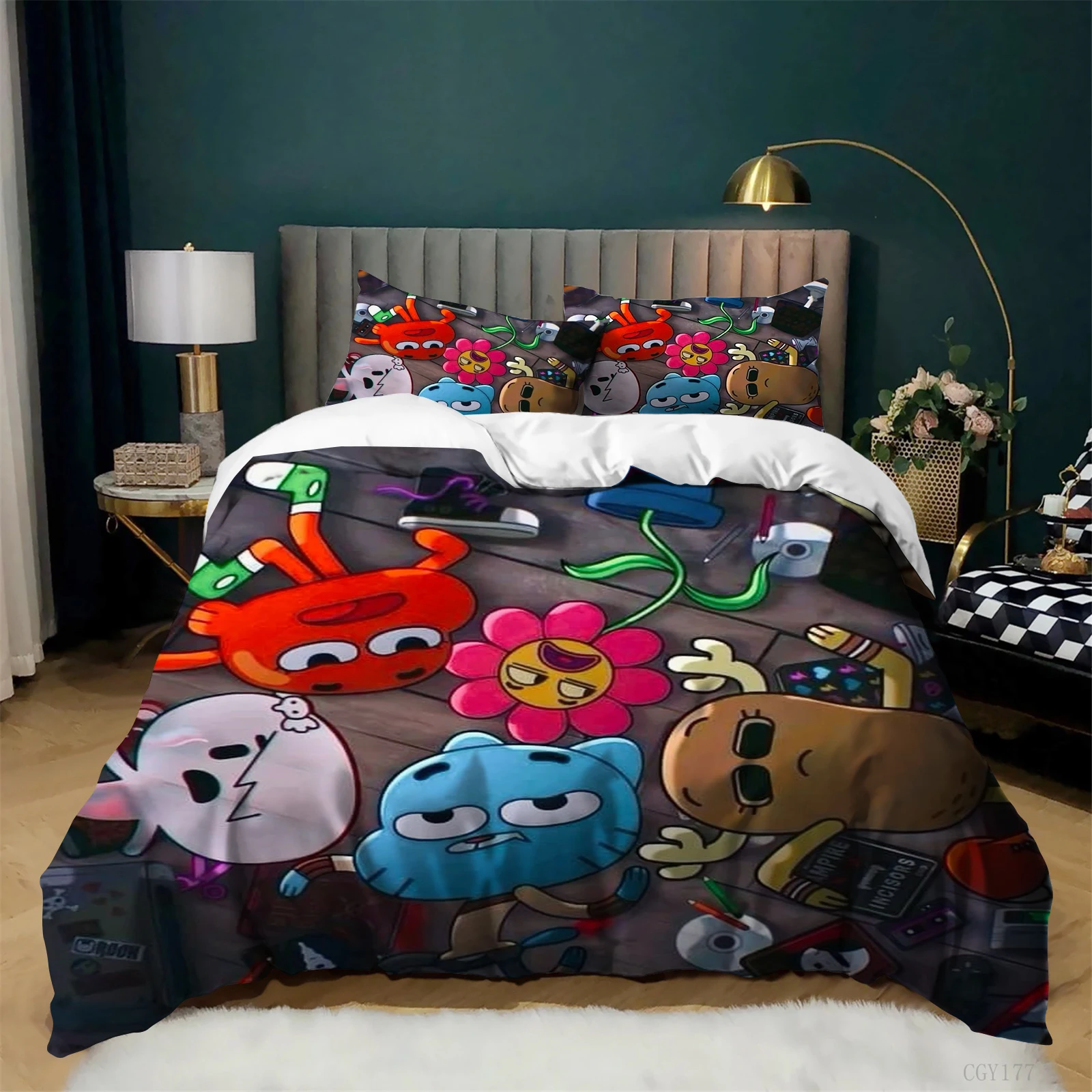 

Комплект постельного белья The Amazing World of Gumball, легкий, 3 предмета, для двуспальной кровати, дышащий, с пододеяльником и наволочками