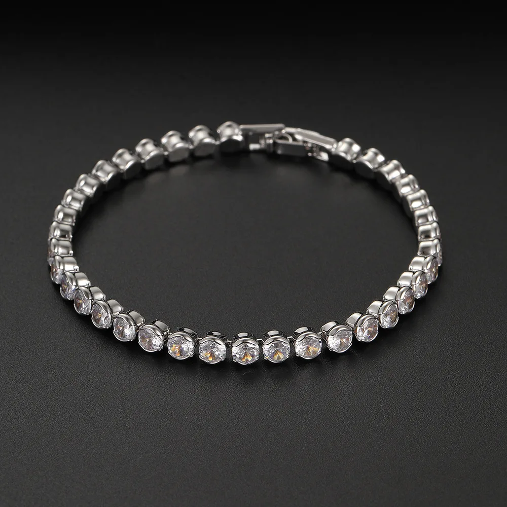 Iced Out Zircon Tennis Bracelet para Mulheres e Homens, Pulseiras de Cristal de Luxo, Corrente de Mão, Acessórios Hippie Trendy