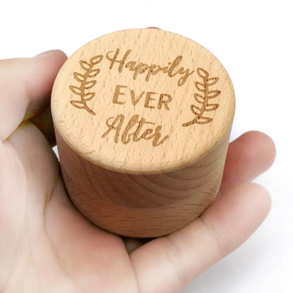 

Wooden Ring Box Vintage Rustic Round Design for Wedding Engagement Proposal Keepsake Ring Holder