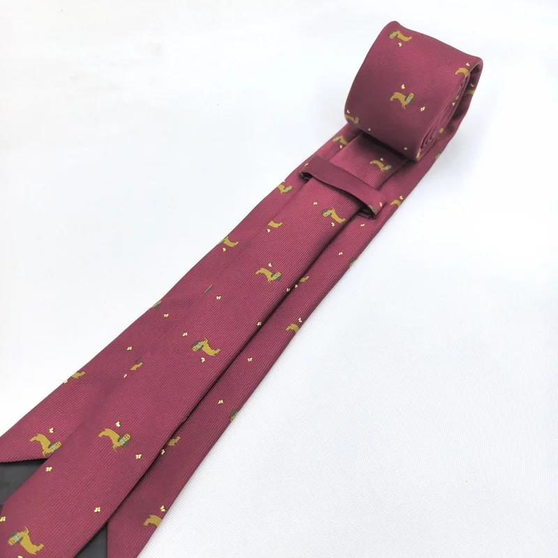 Dachshund Wiener Dog TieS Mens Wine Red Funny Dog Print Necktie Self-Tie Handmade Business Necktie 8cm 100 Percent Polyester TIE