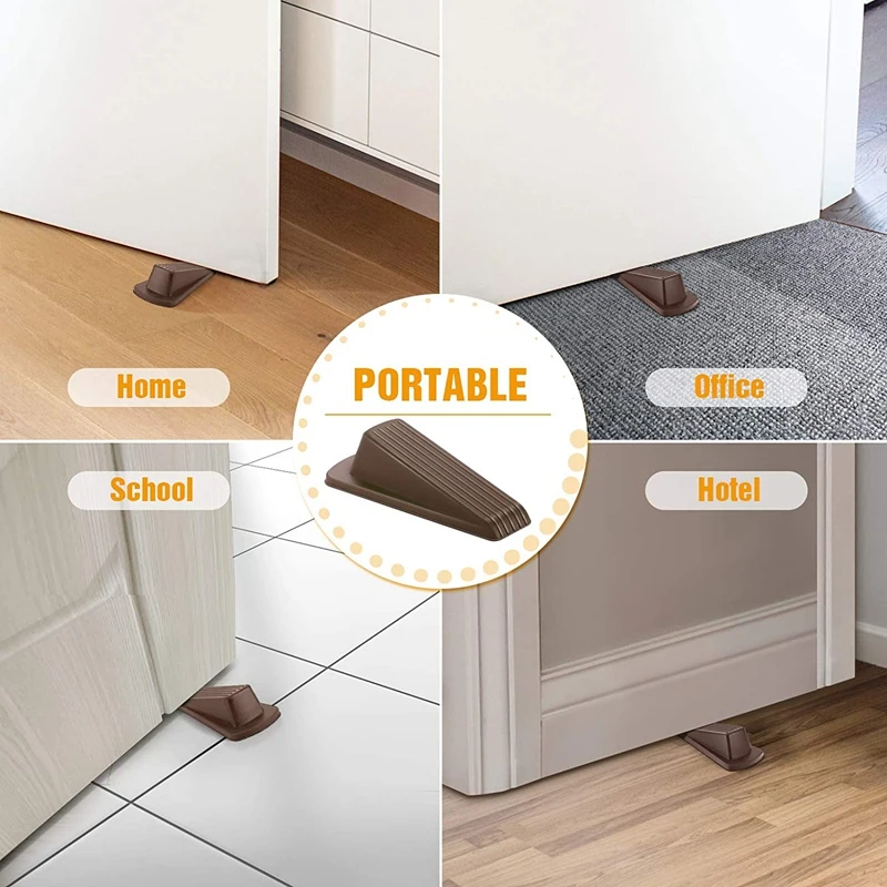 Door Stoppers For Floor Rubber Door Stop Wedge, Door Gaps And Prevent The Lock-Outs, Floor Sturdy Door Stop(5 Pcs, Brown