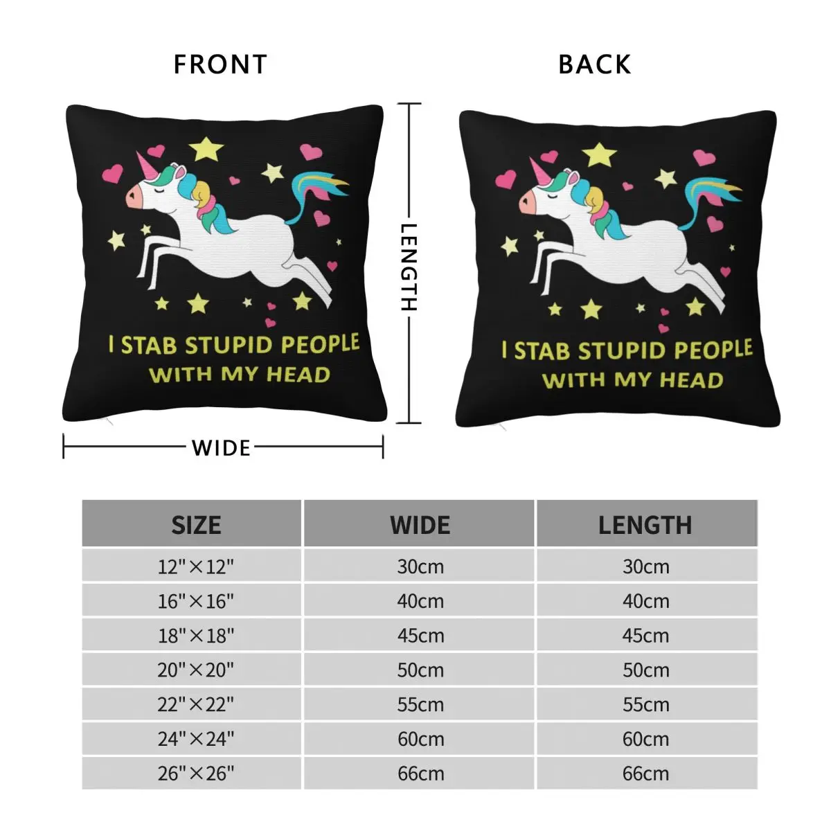 Unicorn I Stab Stupid People With My Head Square Pillowcase Pillow Cover Cushion Zip Decorative Throw Pillow for Home Bedroom