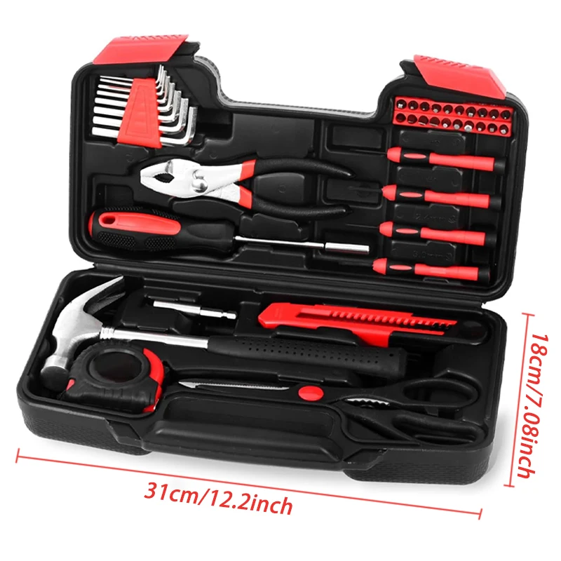 39 red Tool Kit，Garden Maintenance Kit, Home Repair Tools, Compact Tool Set