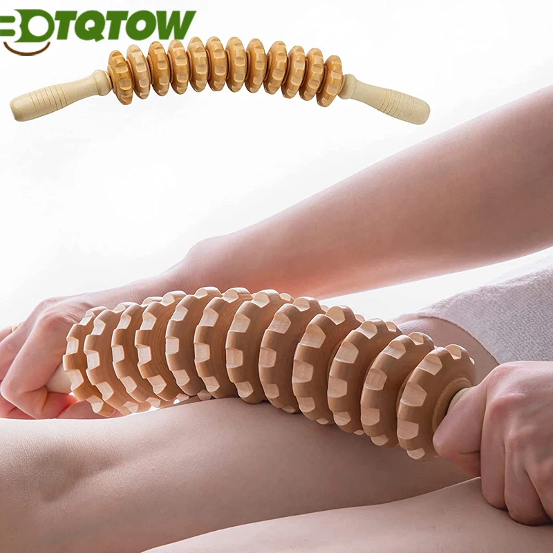 

1Pcs Wooden Massager Handheld Roller Stick,Long 12 Rollers Trigger Point Manual Massager for Fascia,Muscle,Body Therapy Massager