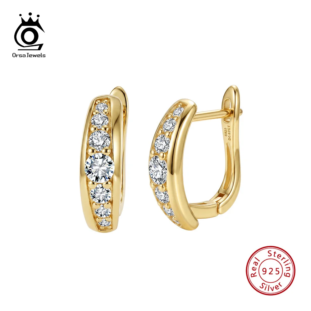 ORSA JEWELS Moissanite Lab Diamond Ear Buckle 925 Sterling Sliver Exquisite Sparkling Hoop Earrings Women Fine Jewelry SMOE29
