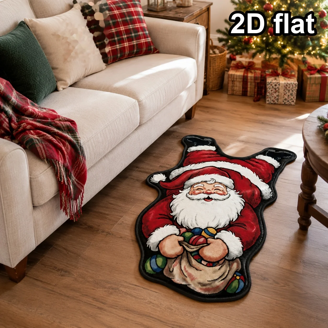 VIKAMA Vintage Santa Claus Holding Toy Sack Rug, Soft Flannel Non Slip Absorbent Washable Door Mat, Fluffy Quick Dry