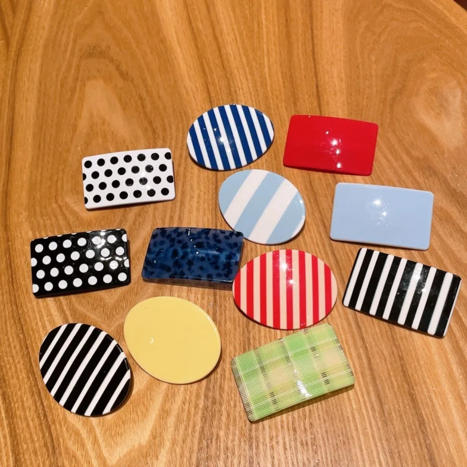 Women Acetate Colorful Striped Hair Barrettes Lady Sweet Cool Stylish Side Bang Clips Girls Trendy Daily Hair Accessories ZX07