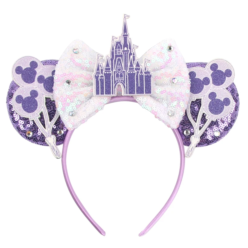 2024 Disney Castle Fireworks Mouse Ears Headband Sequins Bow Hairband For Girls Children Featival Party DIY Headwear Accessories