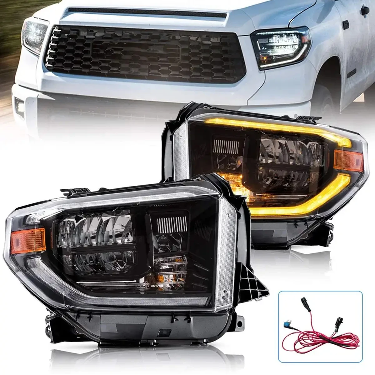 

Car Accessories LED Head Lamps Assembly For 2018 2019 2020 Toyota Tundra Pickup Smoke Lamps Headlights Sequential turning signal