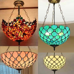 Tiffany Pendant Light Stained Glass Bead Chandelier Hanging Lamp Ceiling Lighting Fixture Living Room Decor Suspension Luminaire