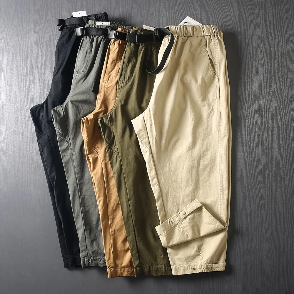 Adjustable Cuffs Spring Summer Men's Thin Cotton Loose Casual Wide Leg Straight Tube Work Clothes Pants Outdoor Camping Trousers