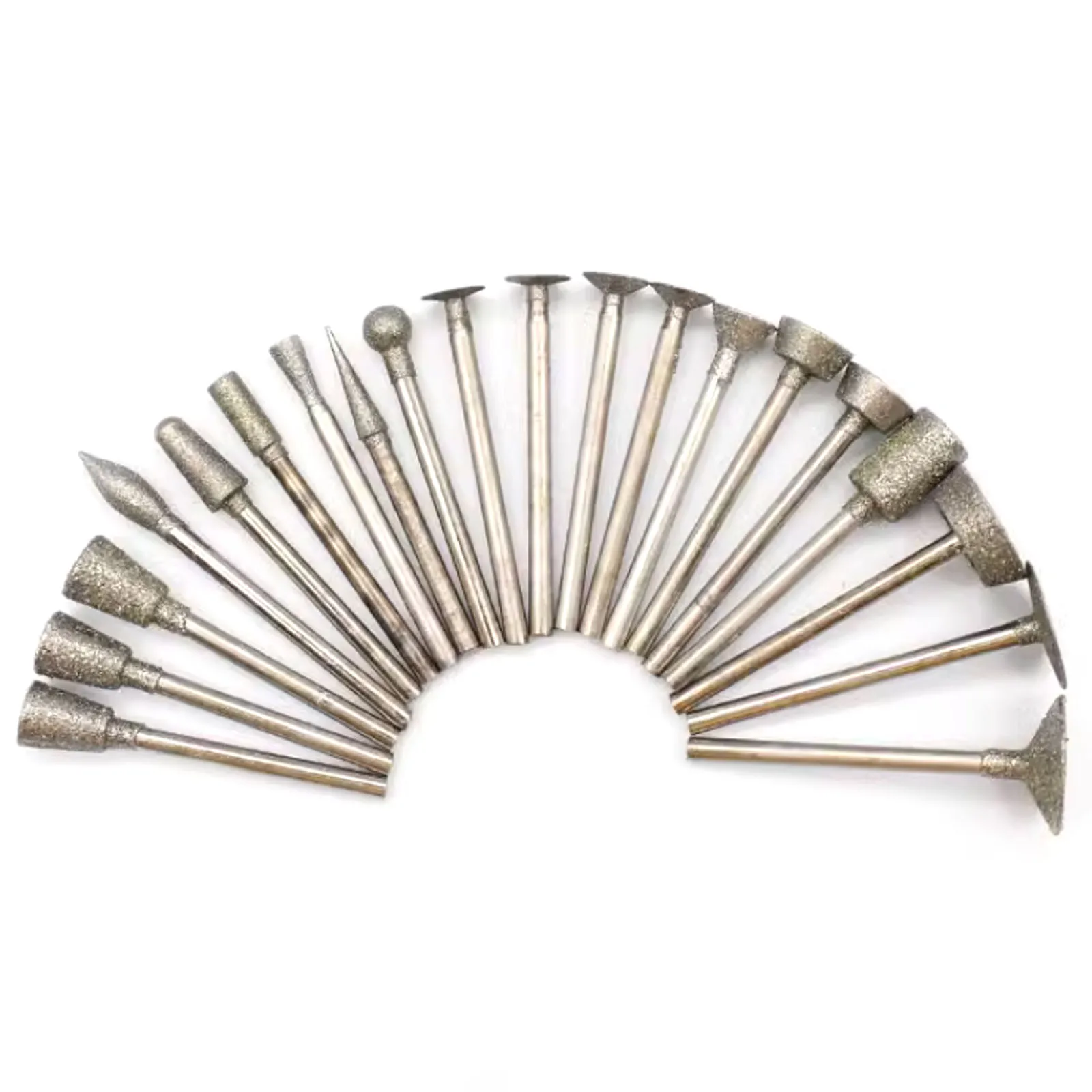 

20 шт., 3 мм, алмазные шлифовальные заусенцы с хвостовиком, нефрит, гравировка, резьба, пилинговые головки из необработанного камня