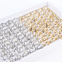 10Pcs/Lot Fashion Charm Stainless Steel Rings Gold Silver Color Jewelry For Women Men Butterfly Heart Moon Mixed Style Party