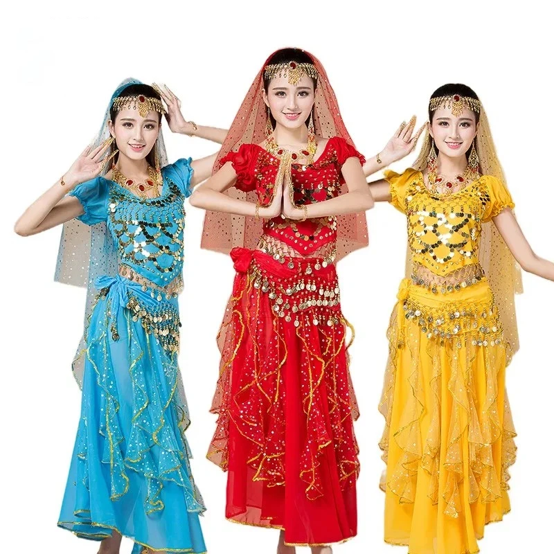 Indian Dance Costume Adult Women's Belly Dance Performance Outfit New Ethnic Stage Performance Short Sleeve Skirt Set