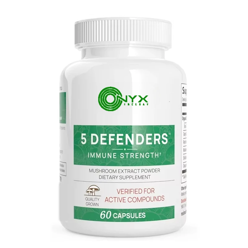 

5 Defenders 60 Capsules - Organic Mushroom Extract Turkey Tail and Ganoderma lucidum - Used for Focusing on Immunity