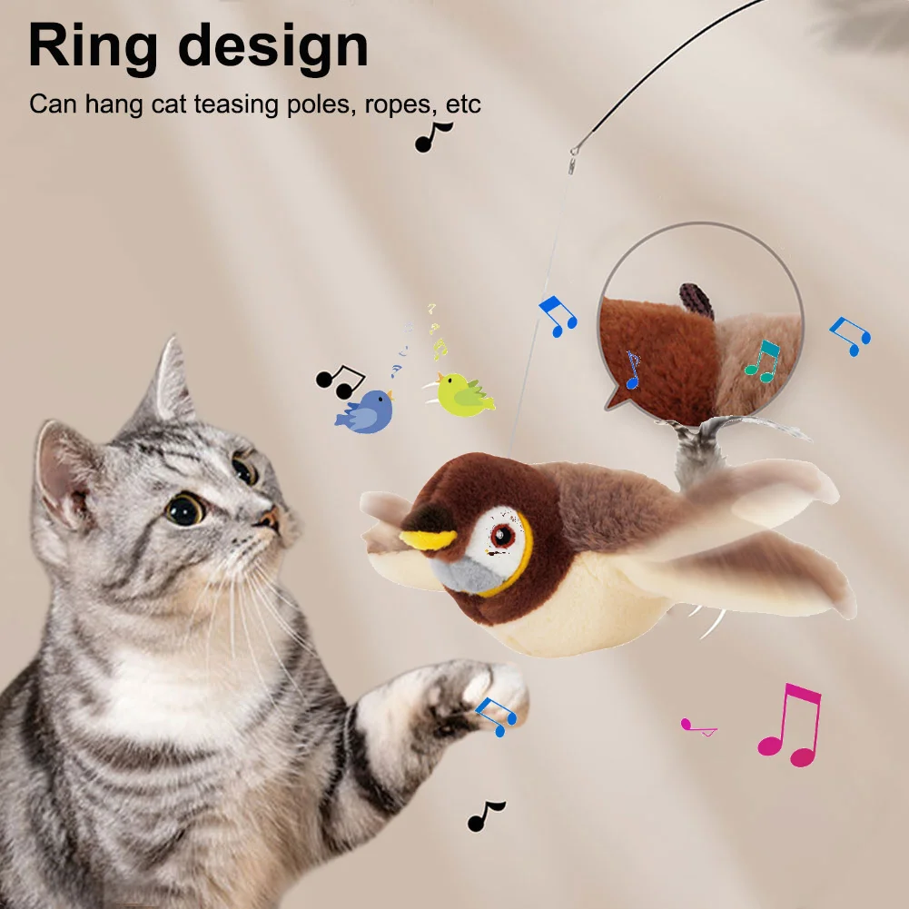 Interactive Chirping Bird Cat Toy Pet Simulation Bird Touch Voice Doll Interactive Cat Rechargeable Lifelike Bird Plush Toy