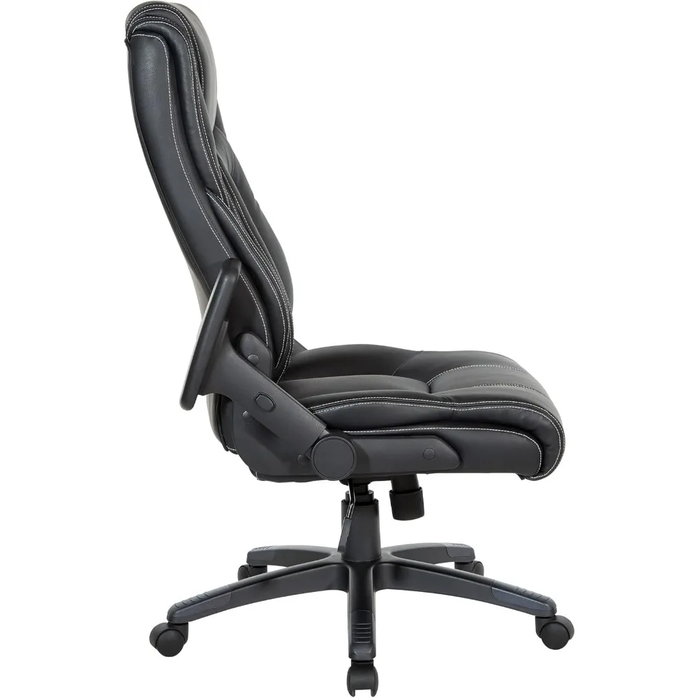 كرسي مكتب جلدي عالي الظهر من Office Star Executive مع دعم قطني وأذرع قابلة للتعديل للارتفاع، أسود مع أبيض #5
