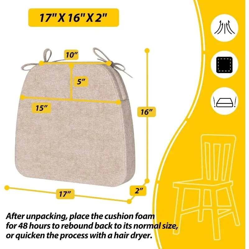 Thick Chair Cushions, Removable, Machine Washable Cover and Ties,  Pads for Indoor Dining Room  Kitchen s