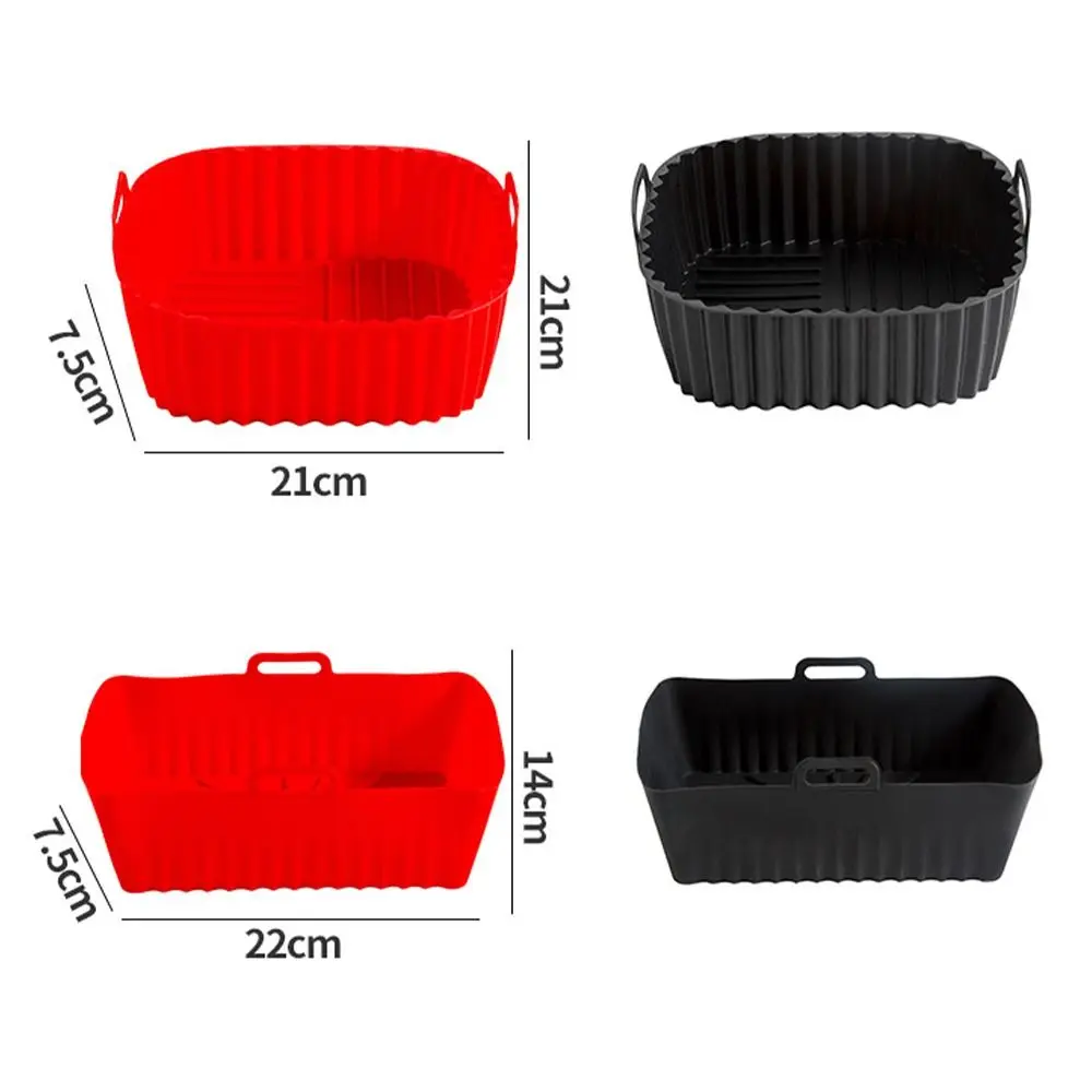 Reusable Silicone Air Fryer Liners for 4-7 QT Black Red Square Air Fryer Mat with Handle Air Fryer Basket Mat Baking