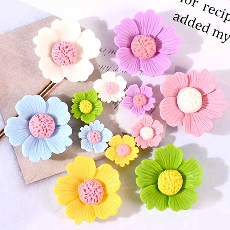 10pcs 3D Daisy Flower Stone Miniature Resin Flowers Flatback Cabochons DIY Scrapbook Ornaments for Crafts Kscrafts Store