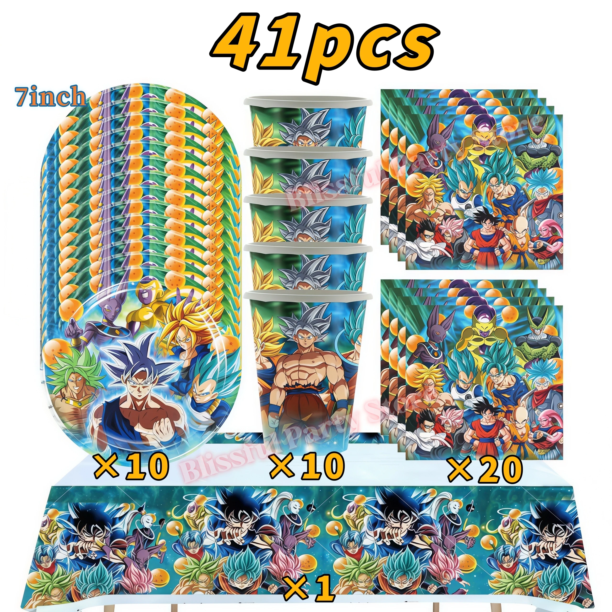 Dragon Ball Themen-Geburtstagsdekoration Partyzubehör Goku Teller Ballons für Kinderparty-Accessoires Babyparty-Gastgeschenke