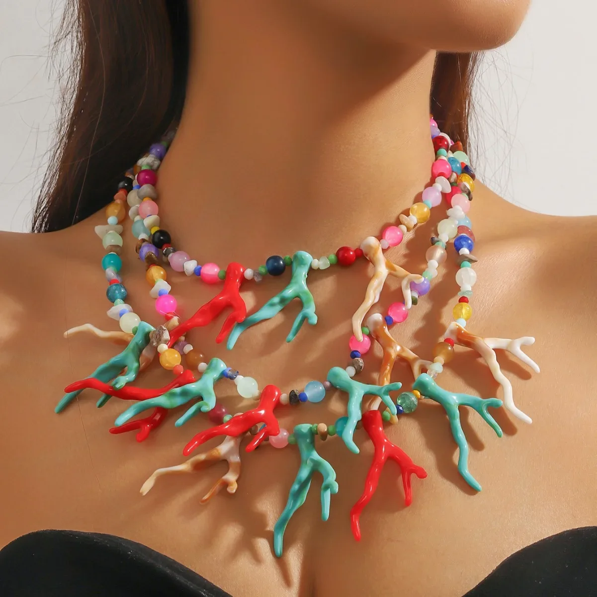 New Fashionable Unique Punk Decorative Necklace Vintage Exaggerated Multi-layer Coral Clavicle Chain