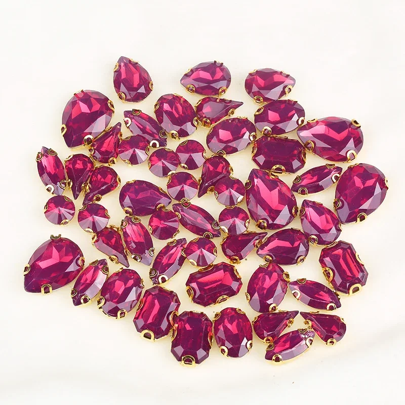 PEESOM 50pcs/bag Gold Claw Setting Mixed Shape Opal Color Rhinestone with Holes Flatback Sew On Resin Rhinestone DIY Accessories