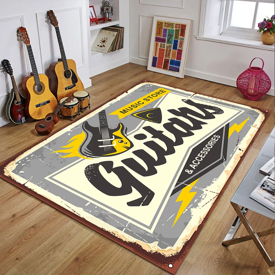 Retro Music Rugs for Bedroom Decoration Vintage Guitar Big 3D Printed Home Carpet Living Room Sofa Table Soft Non-Slip Floor Mat