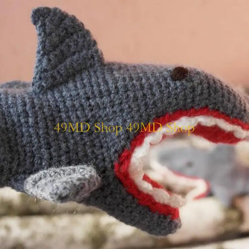 49MD Women Girls Cycling Mittens Windproof Winter Knitted Cartoon Novelty Shark Gloves Thick Warm Hand Wear Keep Warm