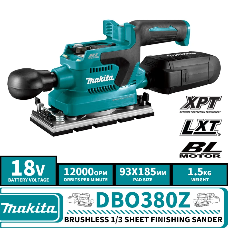 Makita DBO380Z DBO381Z 18V LXT Brushless 1/3 Sheet Finishing Sander AWS Furniture Woodworking Aanding Machine