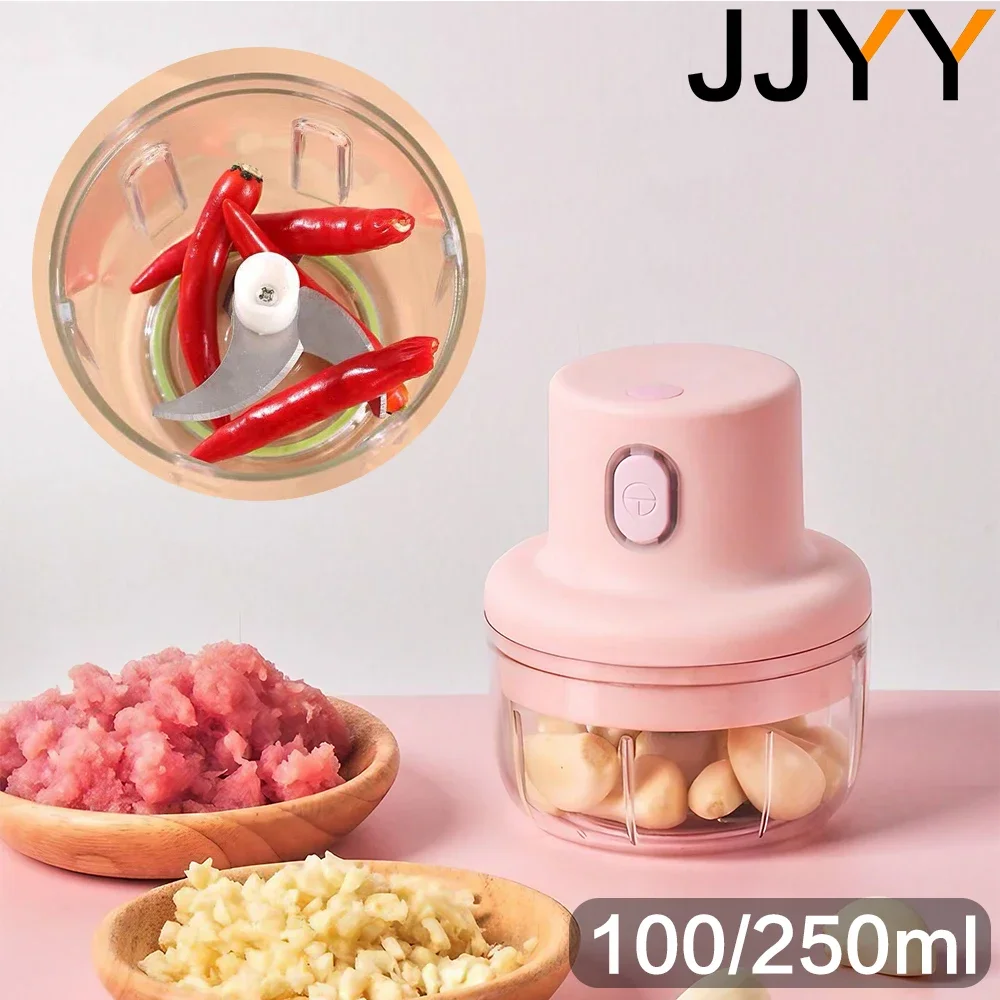 JJYY المحمولة الكهربائية أداة تقطيع الطعام 100/250 مللي مكبس الثوم الصغير USB المنزل الثوم مهروسة أدوات المطبخ