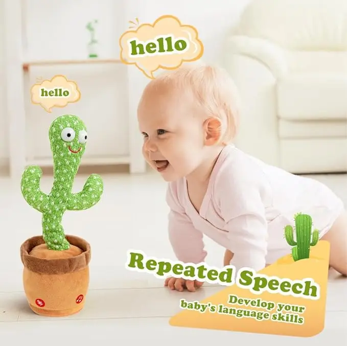 Baby Fun Dancer Cactus Glowing Dancing Captus USB & Battery Record Voice Repeat Talking Dance Cactus Spanish Parlanchin Baby Toy