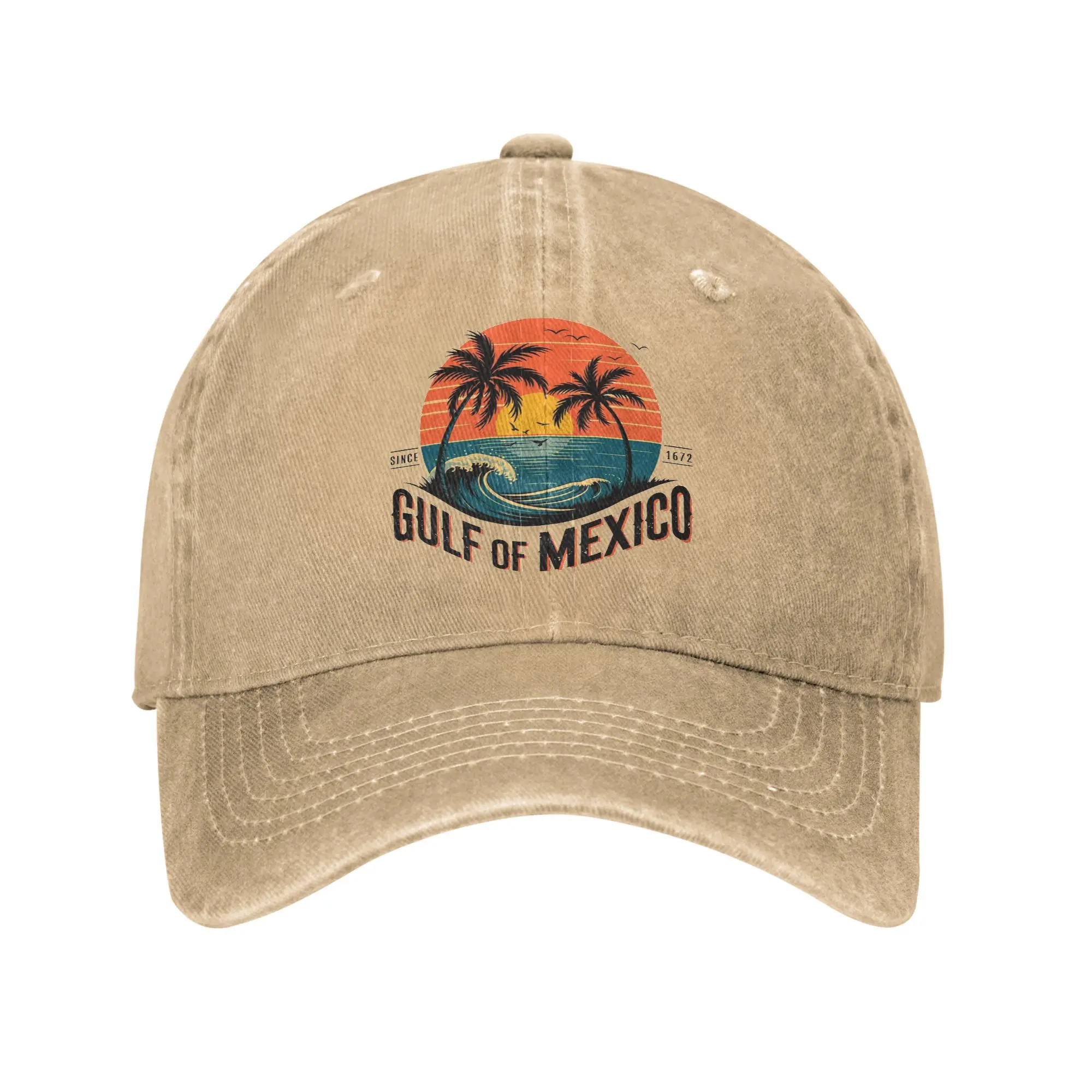 

Vintage Gulf of Mexico Retro Beach Sunset Ocean Baseball Cap Unisex Denim Snapback Hat Outdoor Travel Adjustable Fit Hats Cap