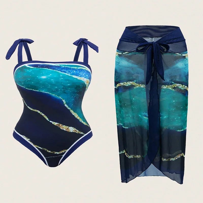 

New mesh one-piece swimsuit bikini setbikiniModest tummy-covering beach dress swimsuit for women