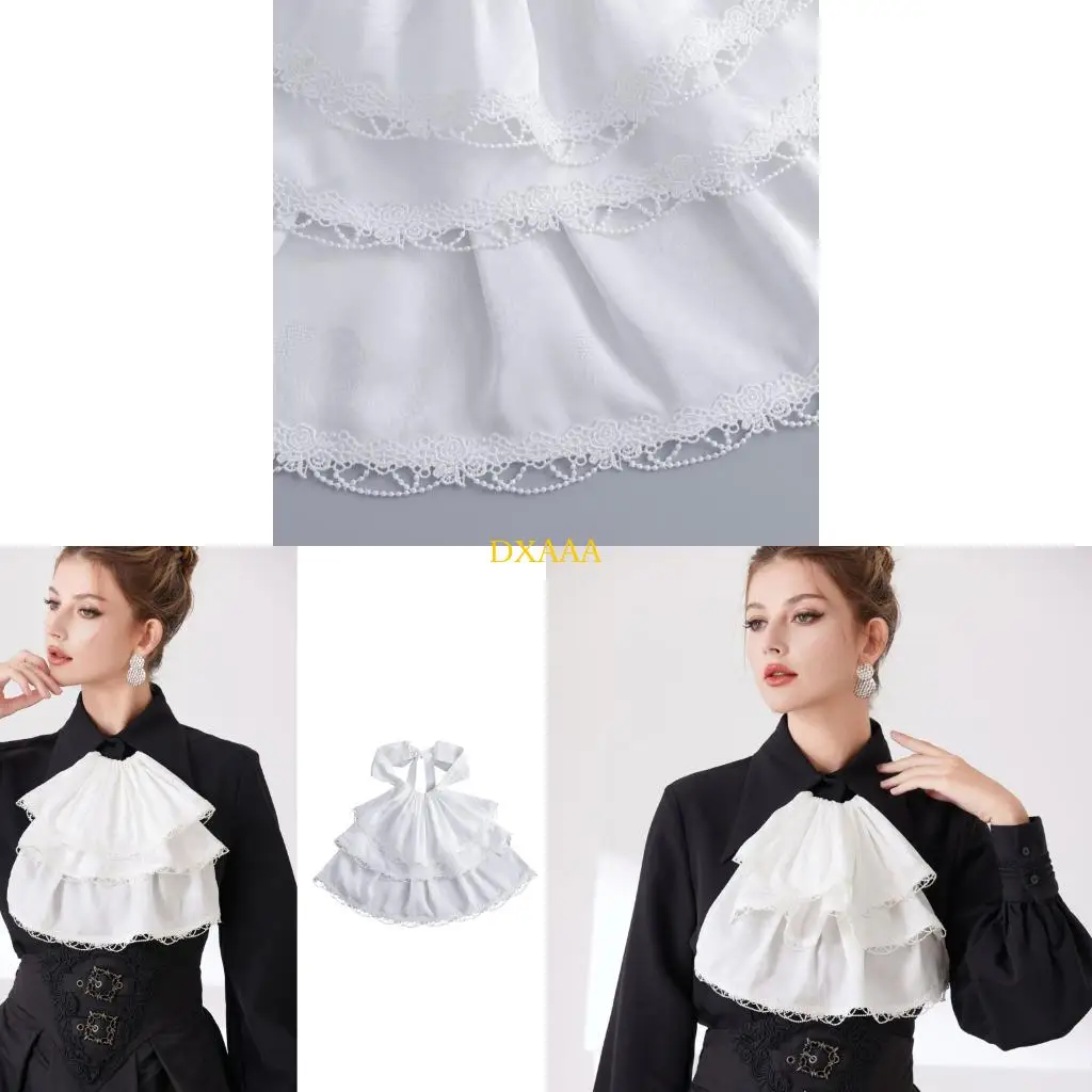 DXAA Colonial Detachable Collar Elegant Ruffle Drape Lace Trim Design Jabot Faux Collar for Women Daily and Cosplay Occasion