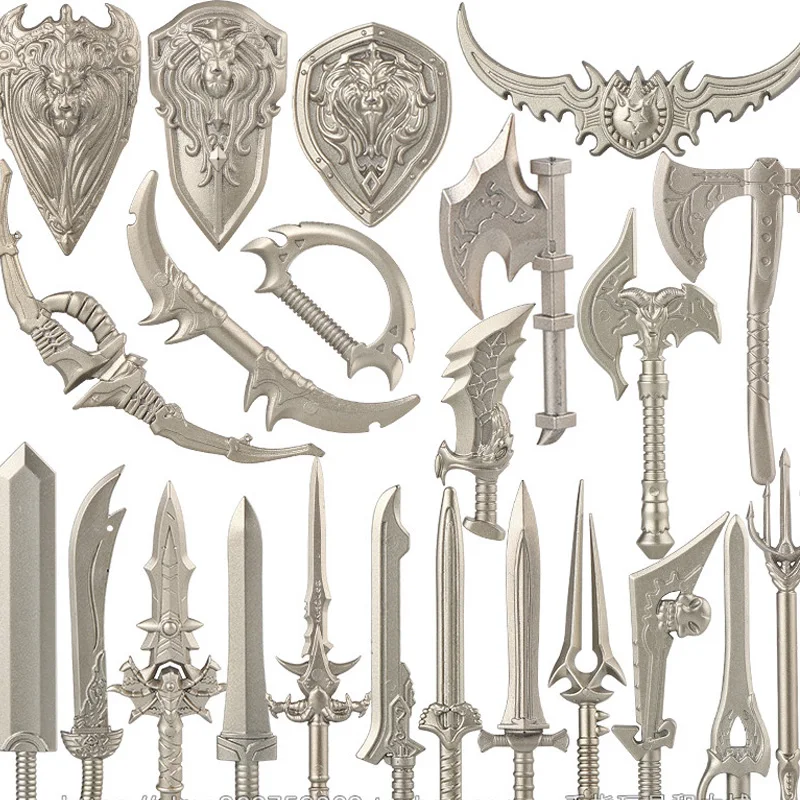 Medieval MOC Waffen Figure Accessories Building Blocks Soldiers Sword Shield Bow Arrow Trident Hammer Axe Spear Brick Kid Toy view 4