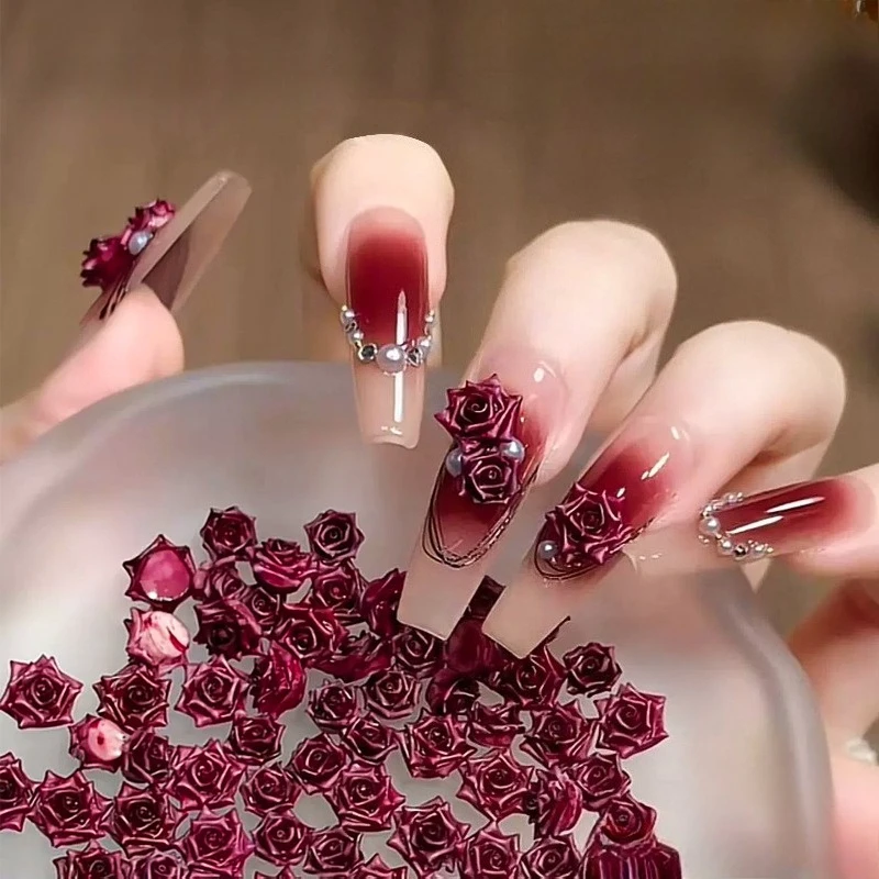 

30pcs Dried Rose Nail Art Accessories Resin Red Roses Colorful Frangipani Flowers Mixed-Color Leaves Camellia Nail Decorations