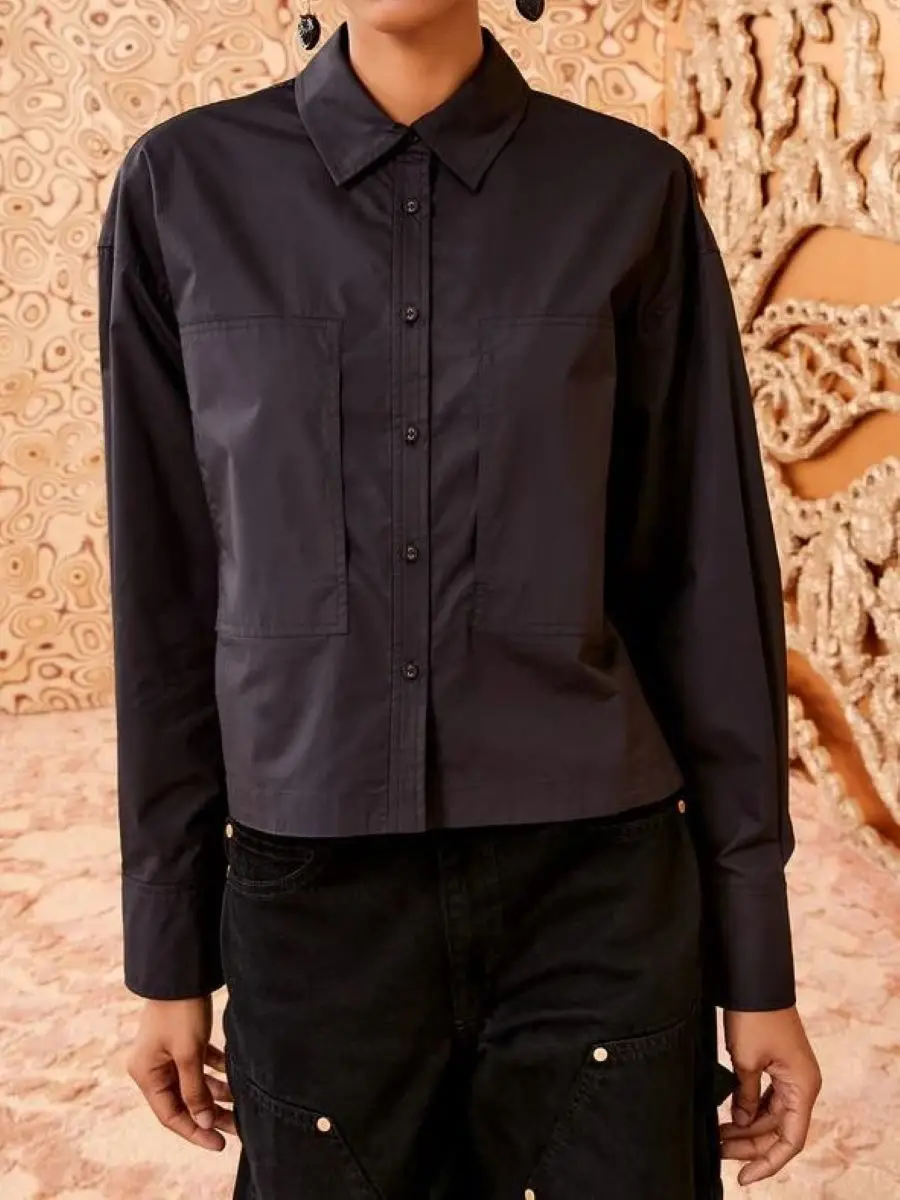 

Women's 100% Cotton Blouse Top Autumn 2025 Single Breasted Turn-down Collar Long Sleeve Casual Female Shirt