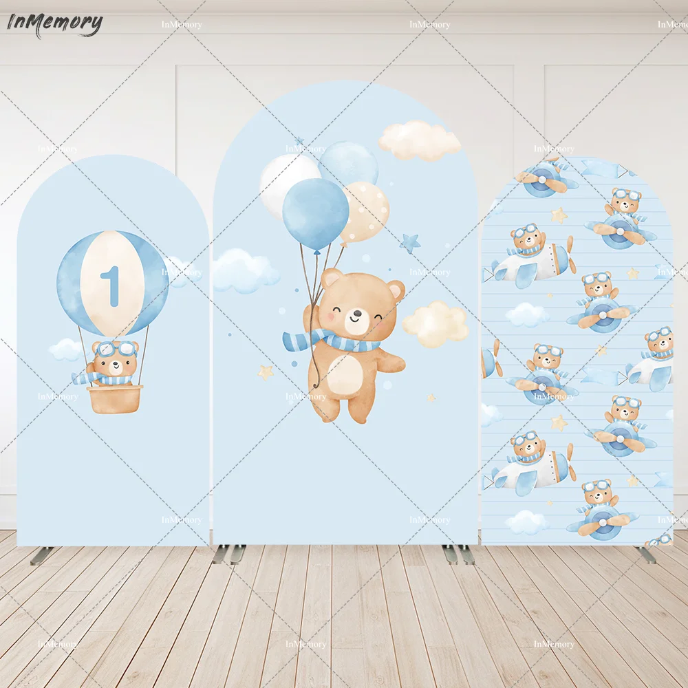 

Blue Airplane Baby Shower Decoration Arched Wall Party Banner Backdrop for Boy Newborn 1st Birthday Background Doubleside