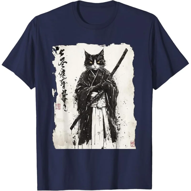 Samurai Cat Vintage Japanese Retro Ukiyo-e Artwork T-Shirt