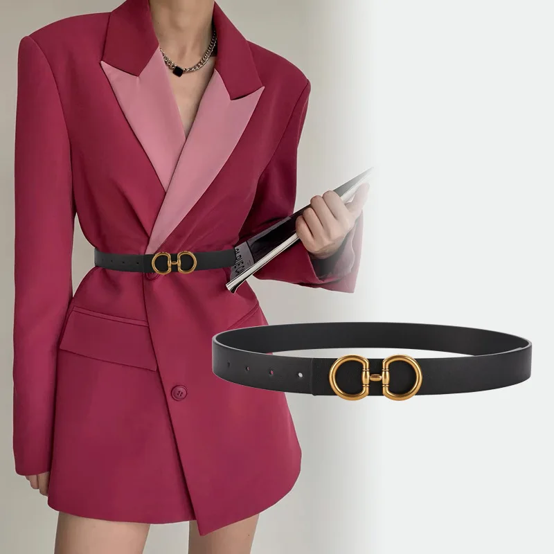 Summer new genuine leather lady Thin belt decorate Alloy metal buckle women belt Versatile suit dress shirt jacket pants belts