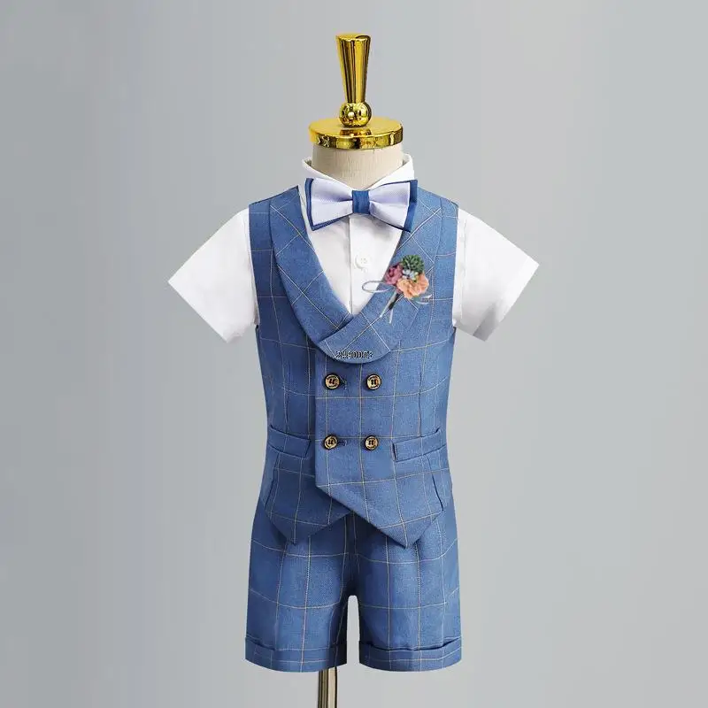 Baby Boys Summer Wedding Dress Children Birhtday Photograph Suit Kids Fromal Blazer Set School Child Performance Party Costume