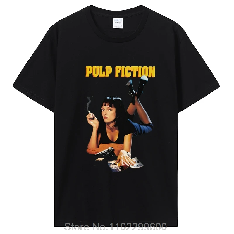 Vintage Pulp Fiction T Shirt Men Cotton Mia Wallace Tshirt Quentin Tarantino Tee Top Short Sleeved Streetwear T-shirt Streetwear