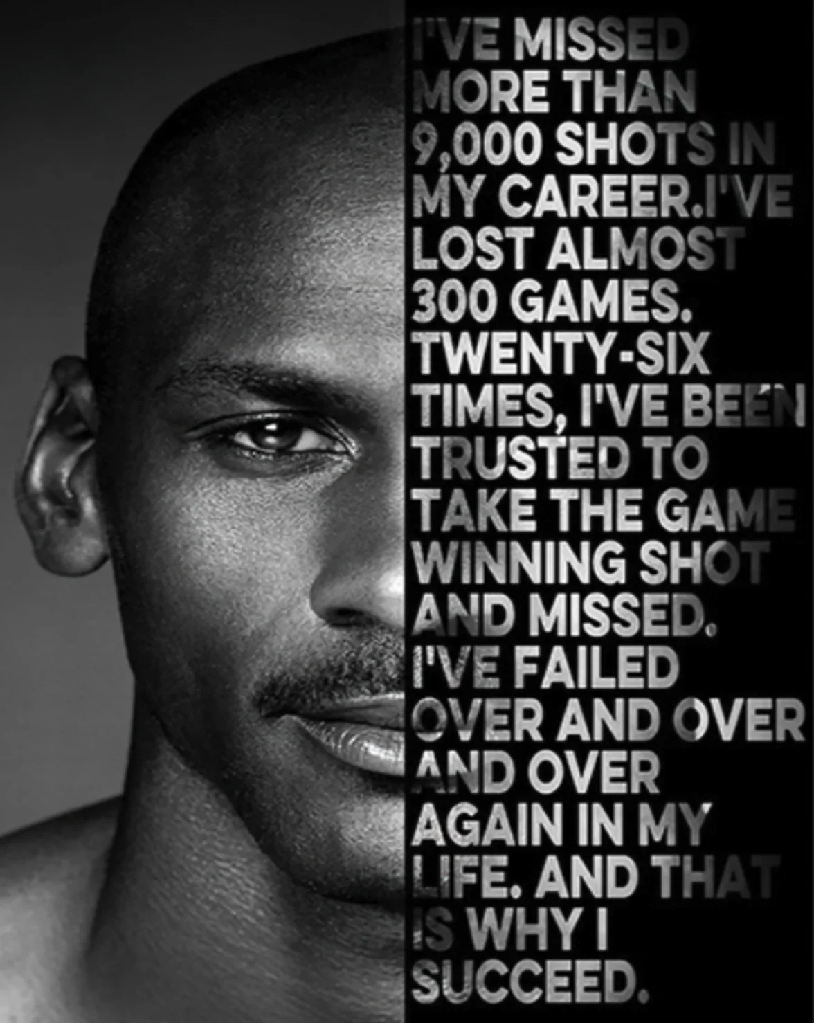 Affiche murale décorative avec citation inspirante de Michael Jordan - Affiche sportive emblématique en noir et blanc pour l'accentuation de la maison ou du bureau, décoration murale de salle de sport