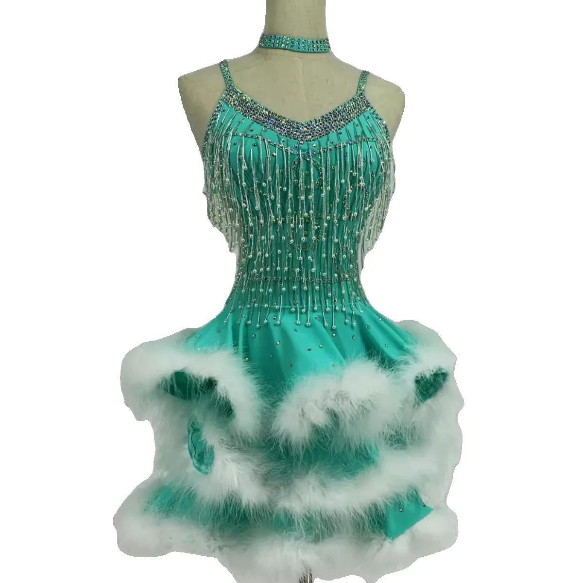 Latin Dance Stage Performance Standard Clothing High-end Customized Cake Fluffy Skirt Samba Rumba Dance Special Dress