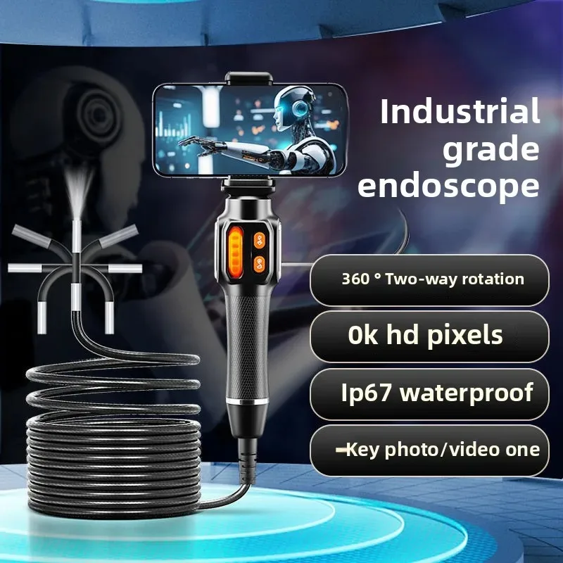 Automotive Aircraft Mechanics Armored Car Two-Way Articulating Borescope Industrial Endoscope Camera With Light Inspection Scope
