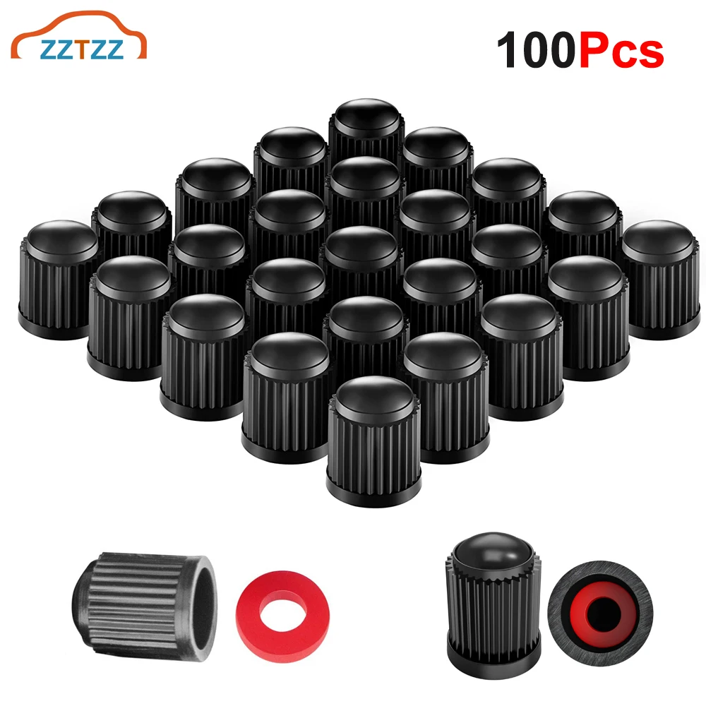 100Pcs Tire Valve Caps, Plastic Valve Stem Caps with O Rubber Seal, Universal Stem Covers for Car SUV Bike Bicycle Motorcycles